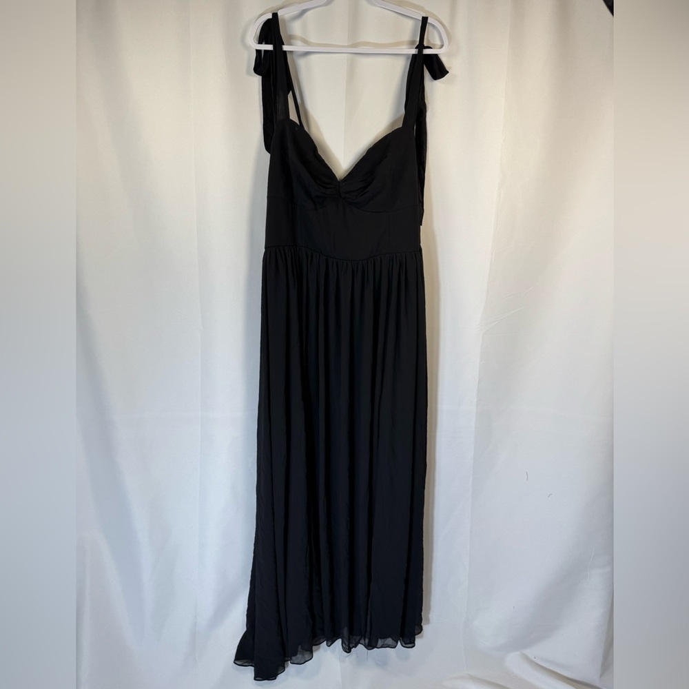Lulus Radiant Charisma Black Chiffon Ruched Tie-Strap Maxi Dress 3X - Picture 2 of 9